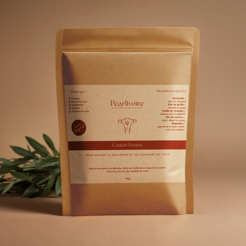 Infusion Confort Femme : Citronnelle, Clou de girofle, Feuille de citronnier, Thé des savanes, Gingembre